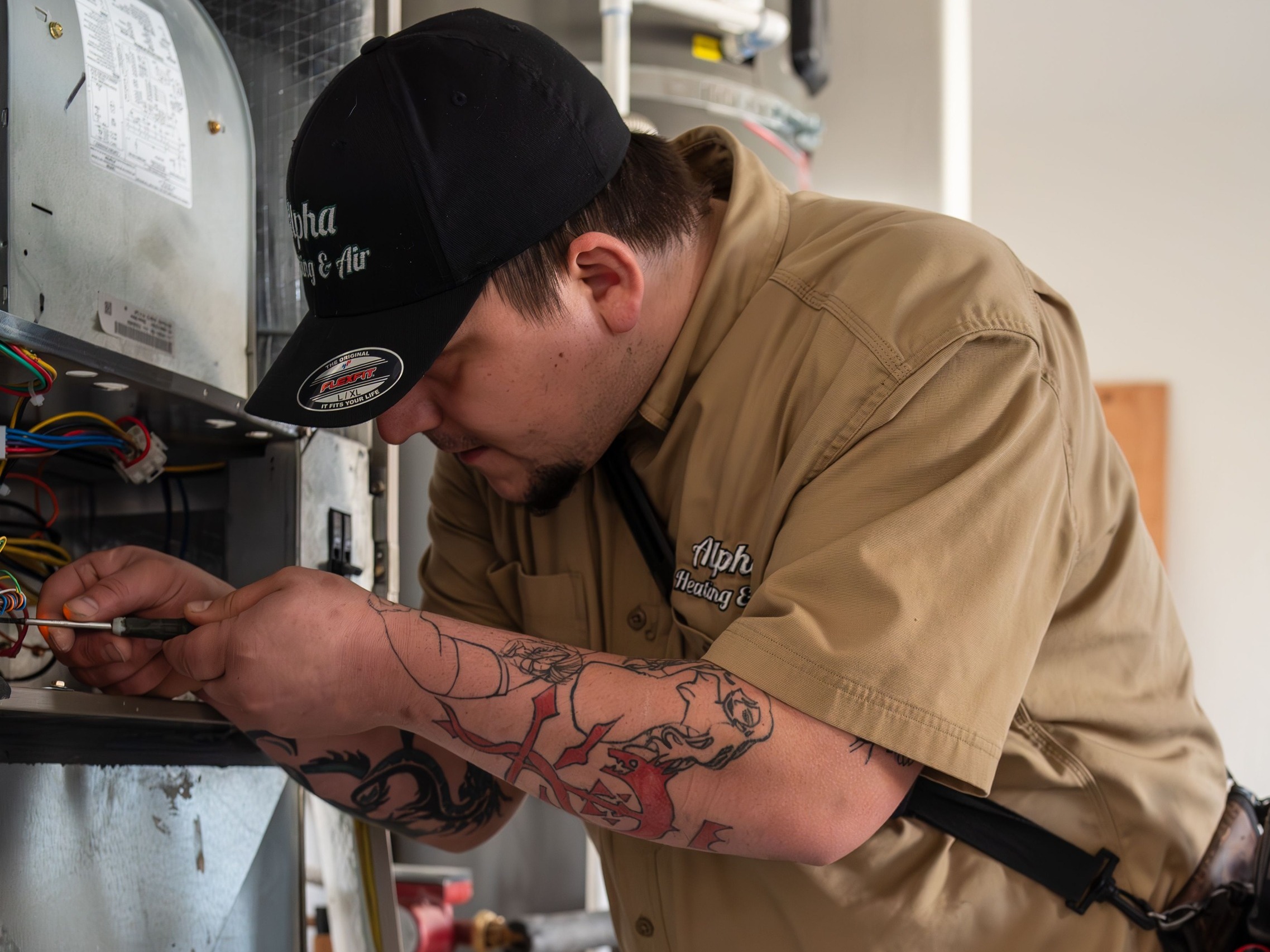 Licensed technician repairing an AC repair in a Central Oregon home.